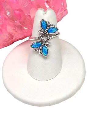 Butterfly Blue Fire Opal Ring Size 9 Solid 925 Sterling Silver Butterflies